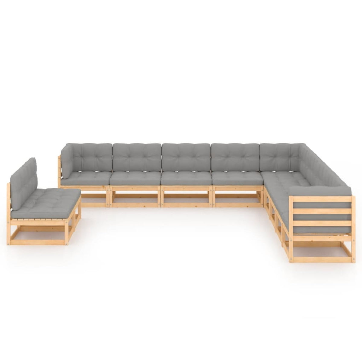 11 Piece Patio Lounge Set with Gray Cushion Pinewood Sectional Outdoor Furniture Set B4774