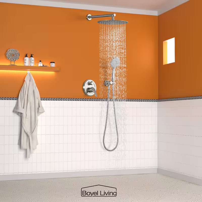 Wall Mount Dual Shower Heads with Valve in Brushed Nickel A5016