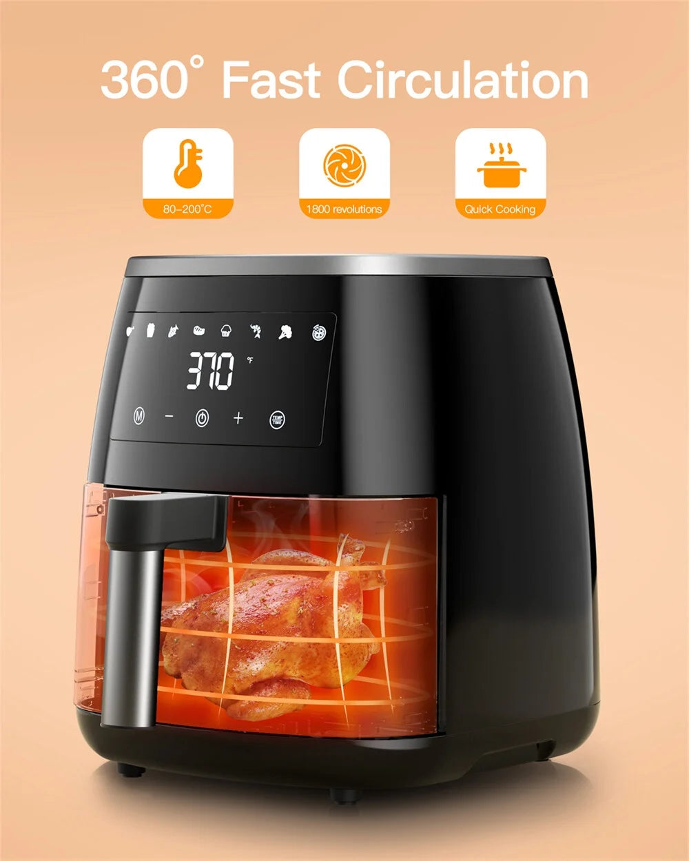8-in-1 6 Qt Air Fryer with Touch-Screen Panel and Non-Stick Frying Basket W356