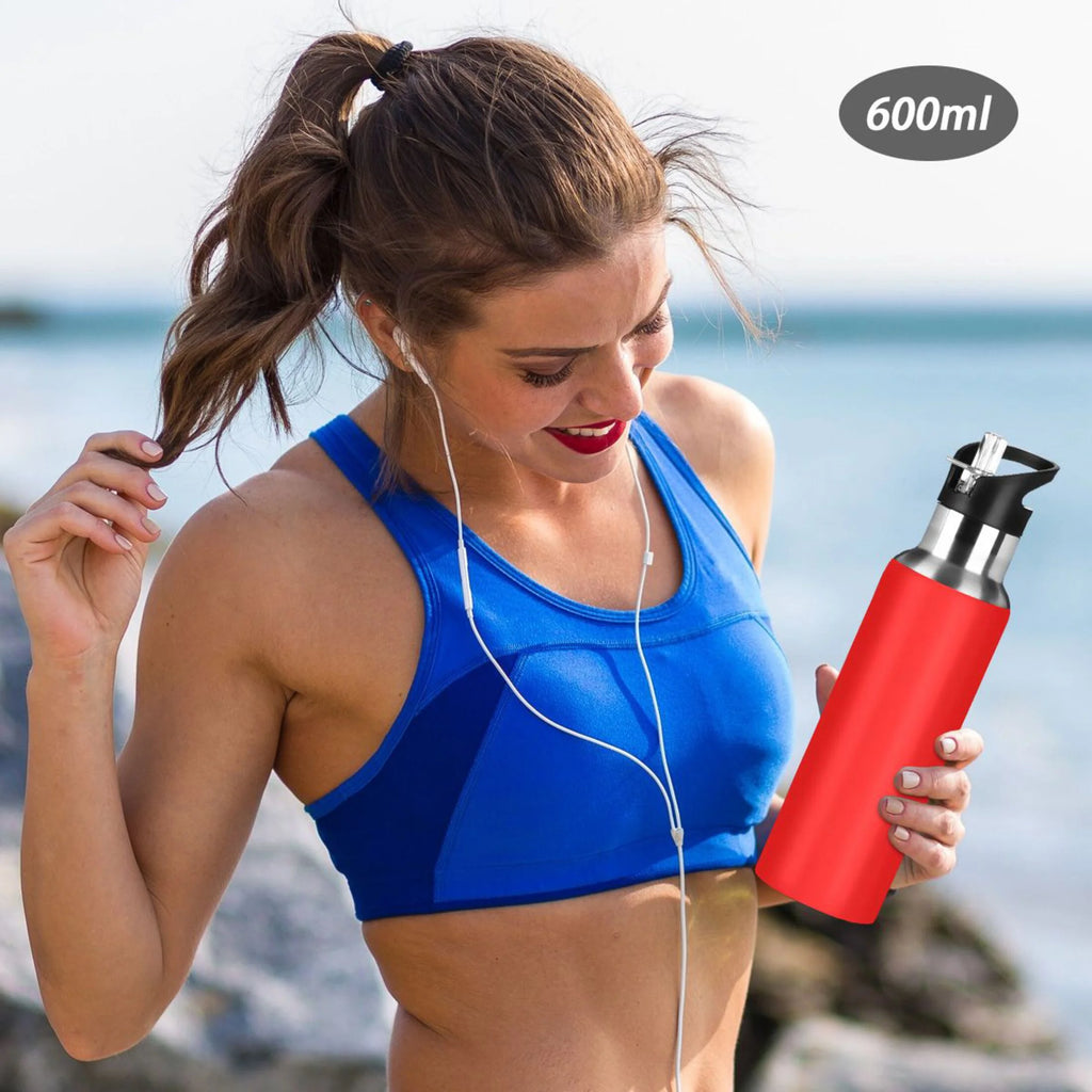 Red Stainless Steel Water Bottle with Straw Lid 20 OZ D610003