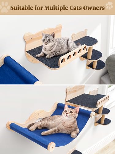 Cat Wall Shelves Set with Hammock Perches Sisal Scratching Post O140767