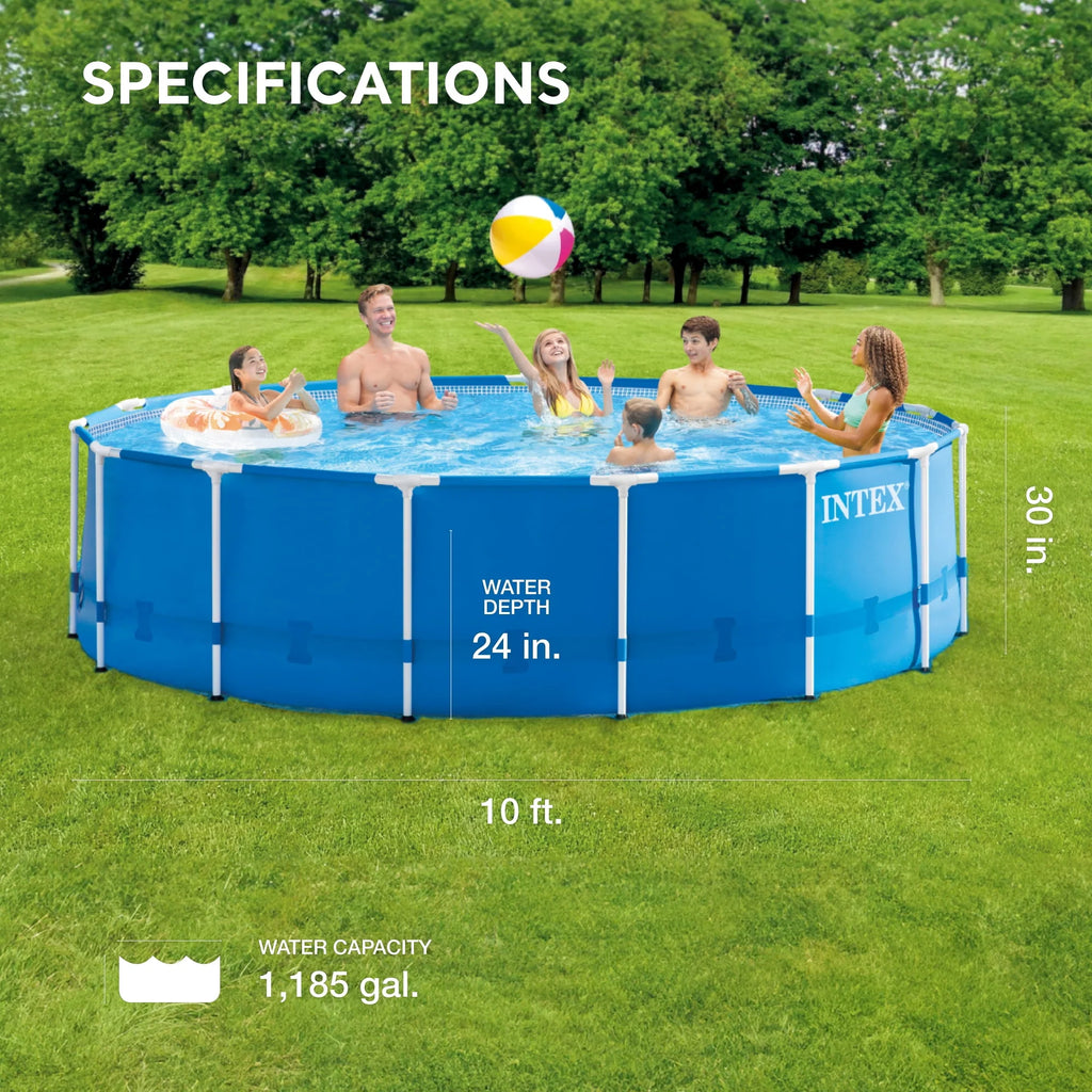 10' x 30 Metal Frame Round Above Ground Swimming Pool with Pump G920989