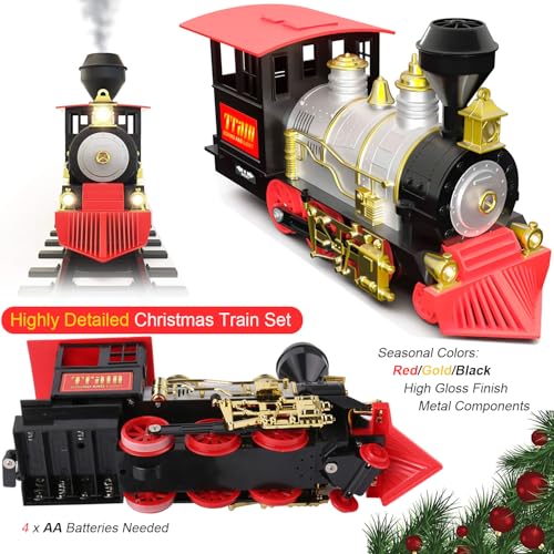 Large Train Cars Christmas Train Set with Real Smoke, Lights and Sounds C858