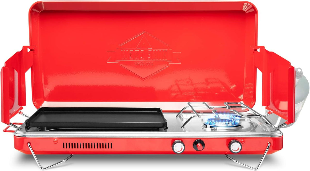 2-in-1 Gas Camping Stove with Integrated Igniter & Stainless Steel Drip Tray R22642