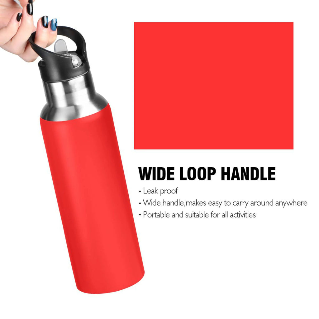 Red Stainless Steel Water Bottle with Straw Lid 20 OZ D610003