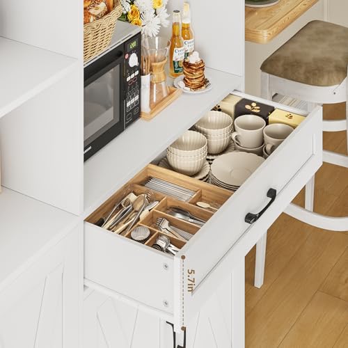 71" Tall Kitchen Pantry Storage Cabinet with Microwave Stand, Barn Doors, Large Drawer and Shelves, Ash Grey Z7990