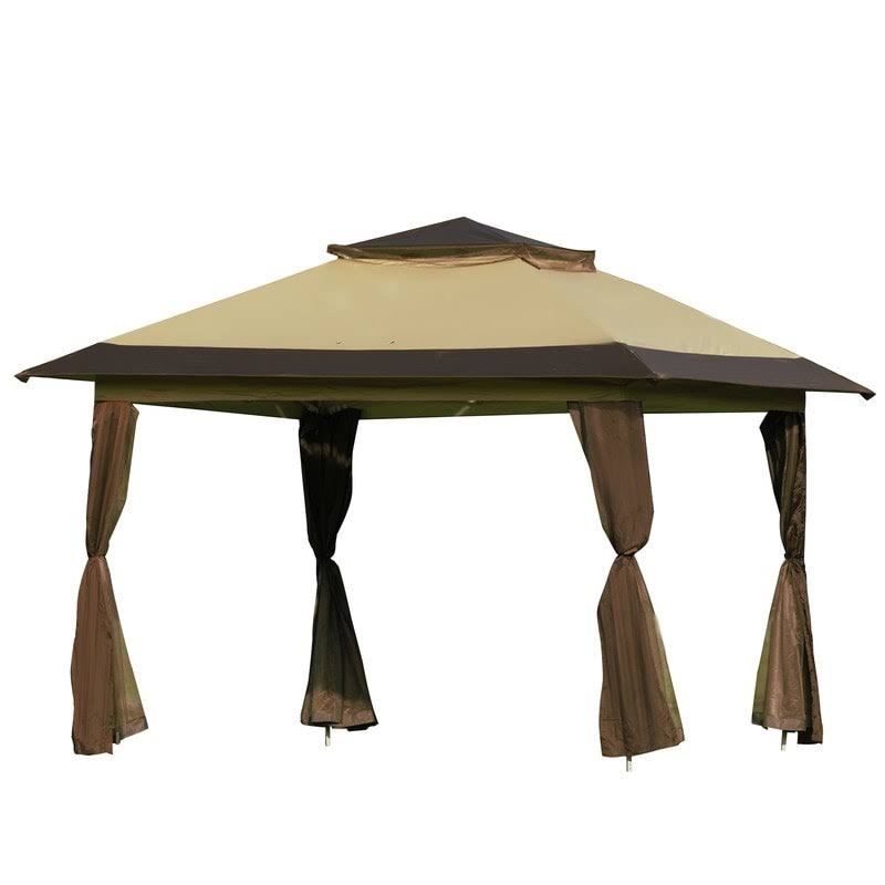 Beige and Brown Pop-Up Gazebo Tent with Mosquito Netting K2391