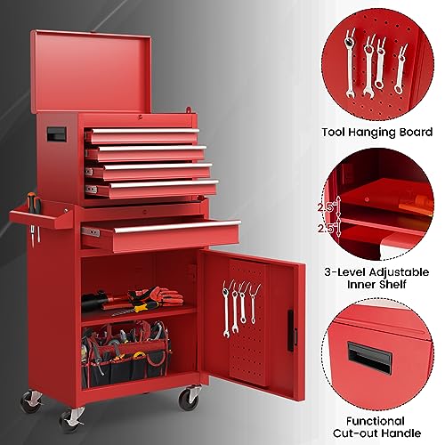 Gray 5-Drawer Rolling Tool Chest with Lockable Wheels T207