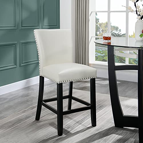 Ivory White Set of 2 Glass Counter Height Bar Stools with Upholstered Back W453