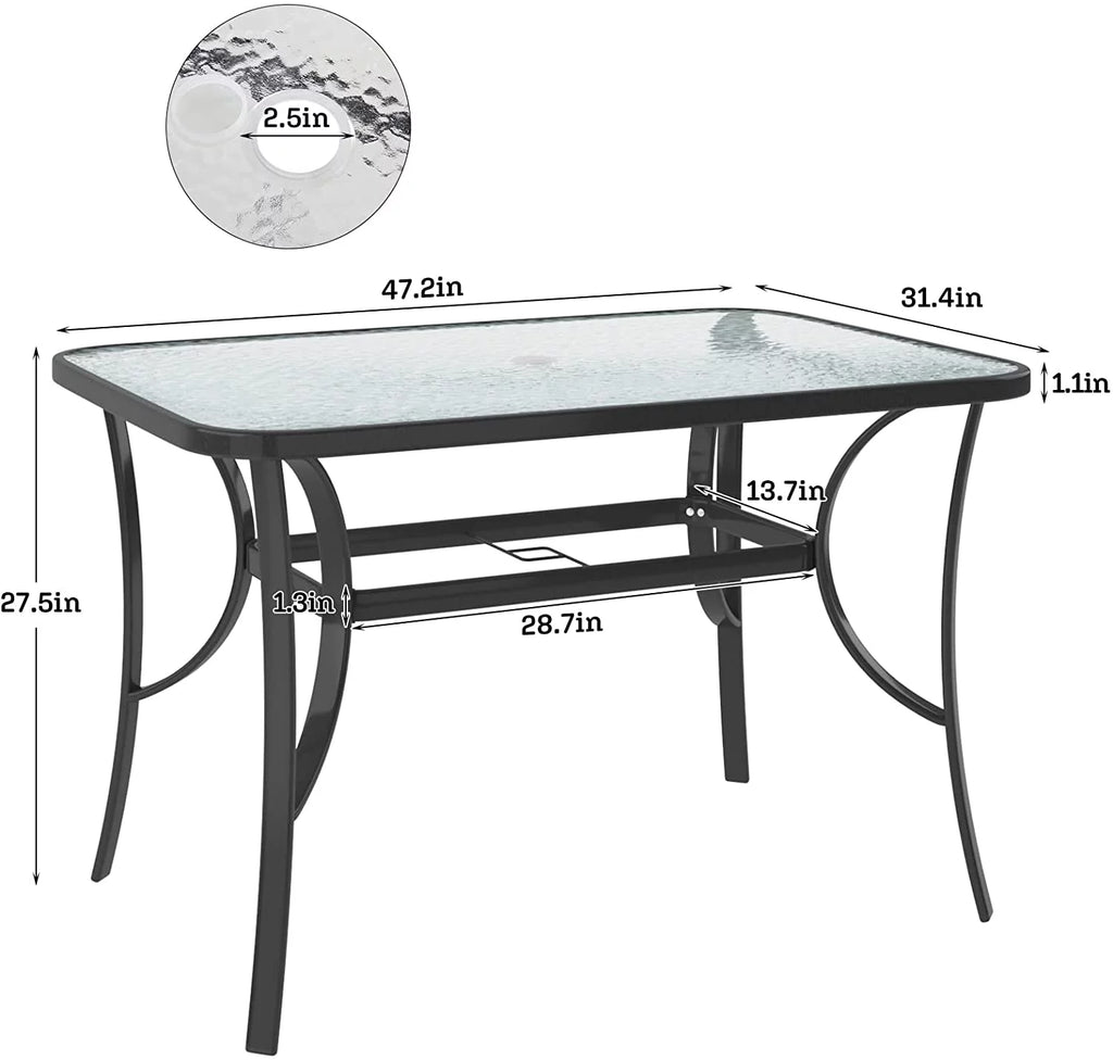 Black 47 inch Tempered Glass Patio Dining Table Q968265