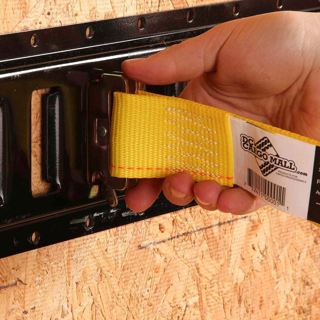 2 x 12 Heavy Duty Yellow Polyester Ratcheting Tie-Down Straps with E-Track Spring Fittings B822641