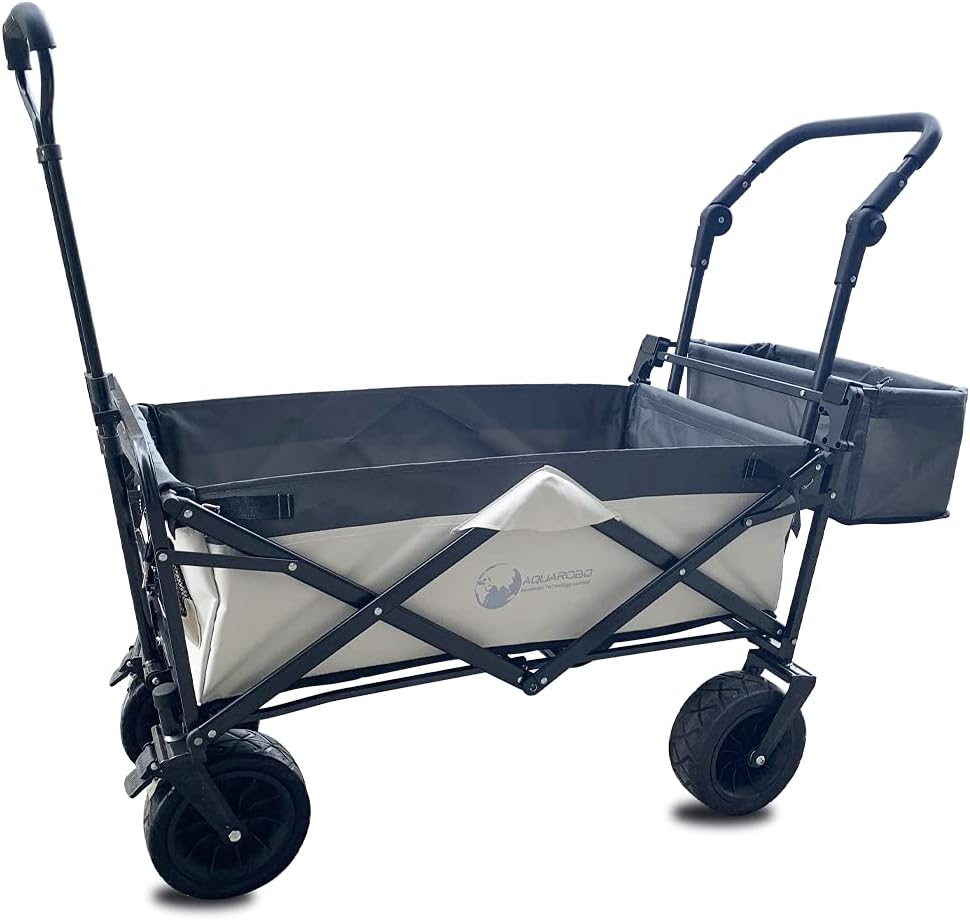 Blue Heavy Duty Collapsible Wagon with Adjustable Push Handle and Brake U690334
