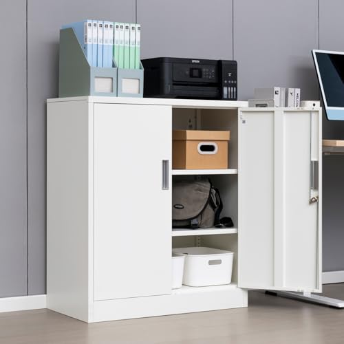 Black Steel Storage Cabinet with 2 Lockable Doors and 2 Adjustable Shelves K382