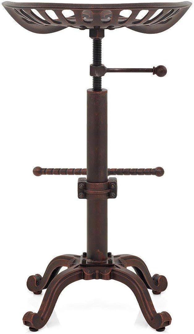 Rustic Industrial Bar Stool Cast Iron Adjustable Height Swivel F9179
