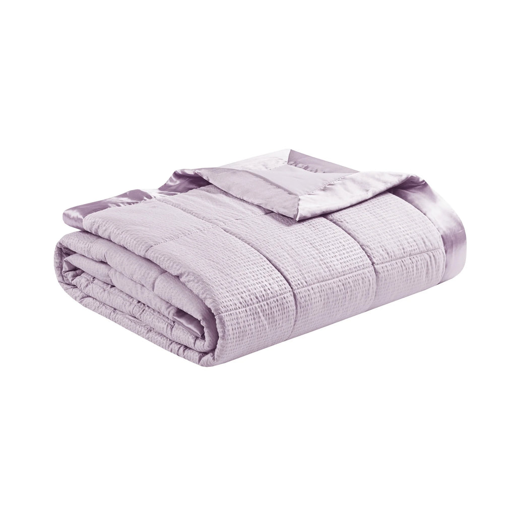 Lilac Oversized Down Alternative Blanket with Satin Trim, Full/Queen M4672