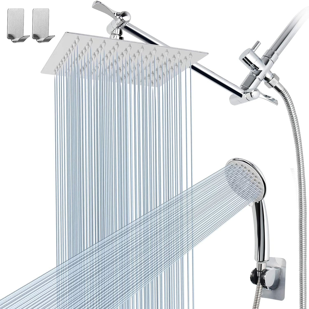 Chrome 8" Rain Shower Head with Handheld Spray and Holder, 1.5M Hose, Pack of 2 E5425