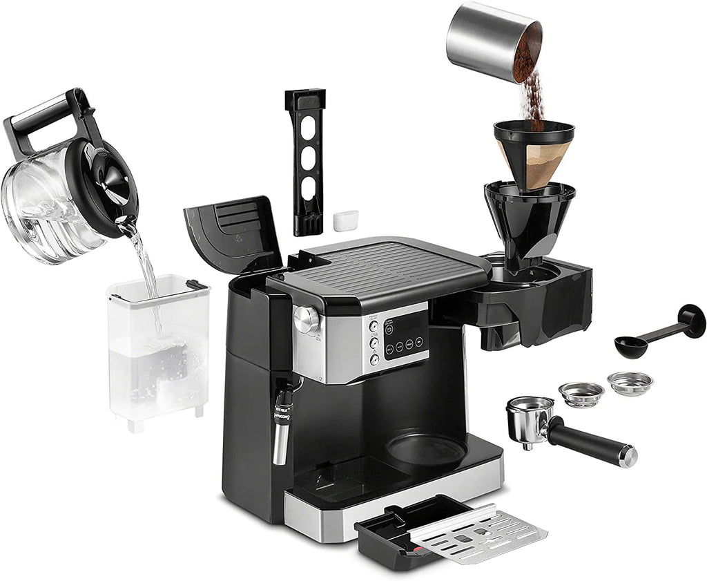 Combination Coffee Maker & Espresso Machine with Milk Frother and Glass Coffee Pot I14079