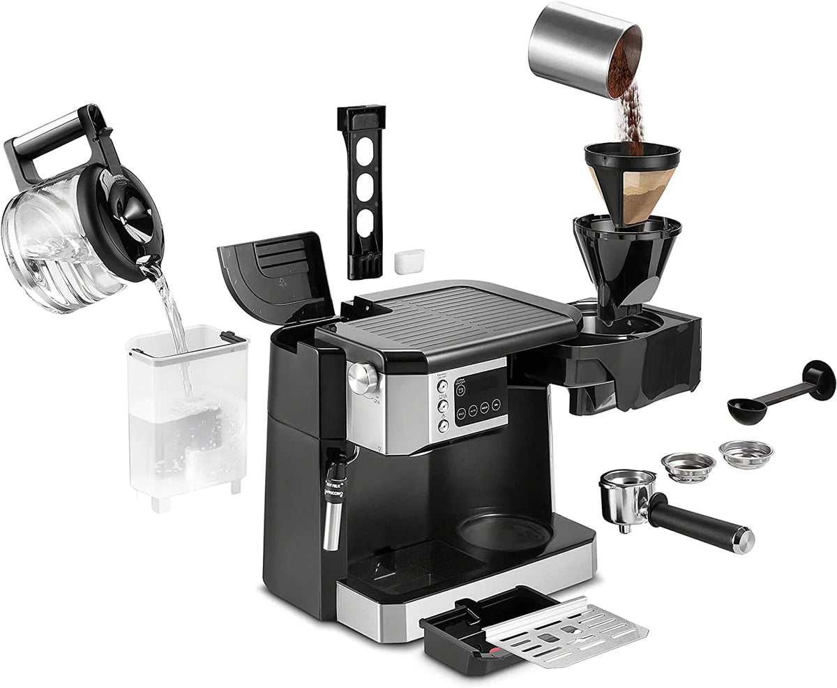 Combination Coffee Maker & Espresso Machine with Milk Frother and Glass Coffee Pot I14079