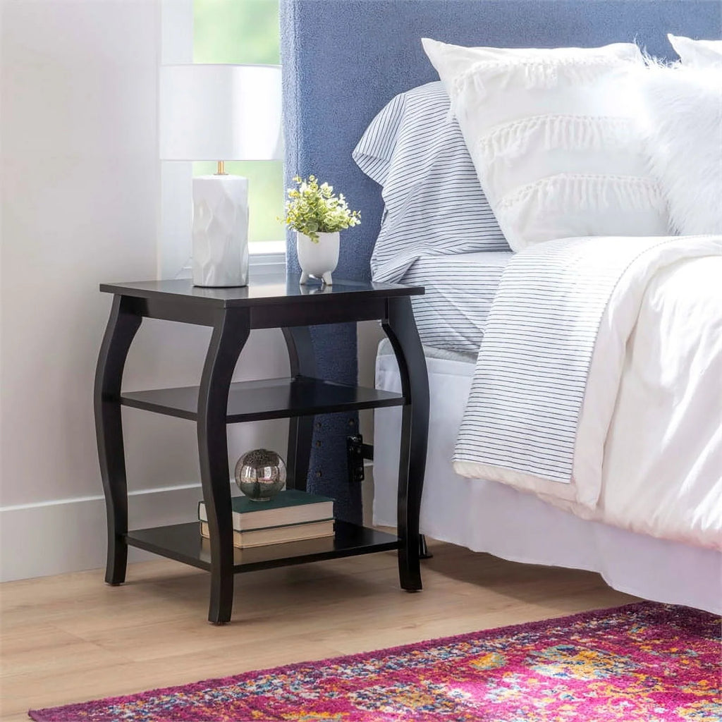 Black Wood Side Table with 2 Shelves H84170