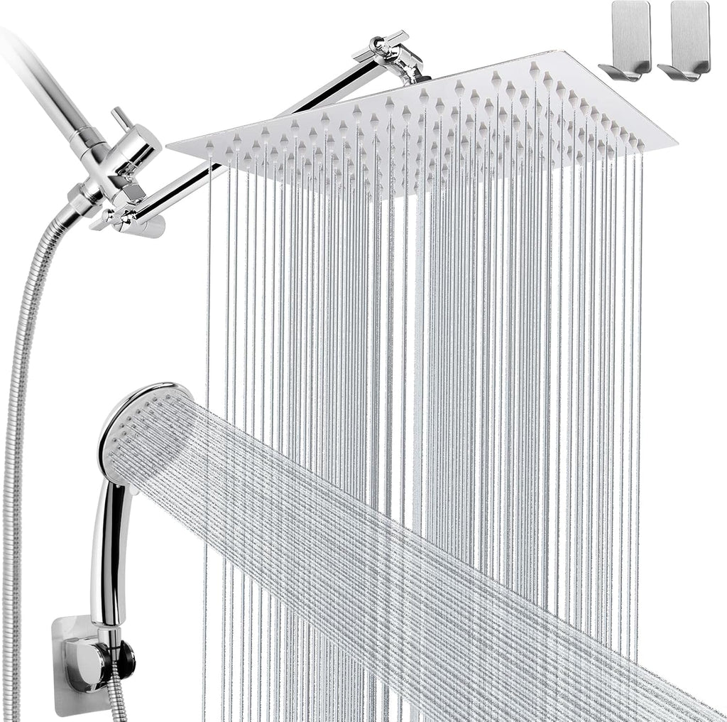 Chrome 8" Rain Shower Head with Handheld Spray and Holder, 1.5M Hose, Pack of 2 E5425