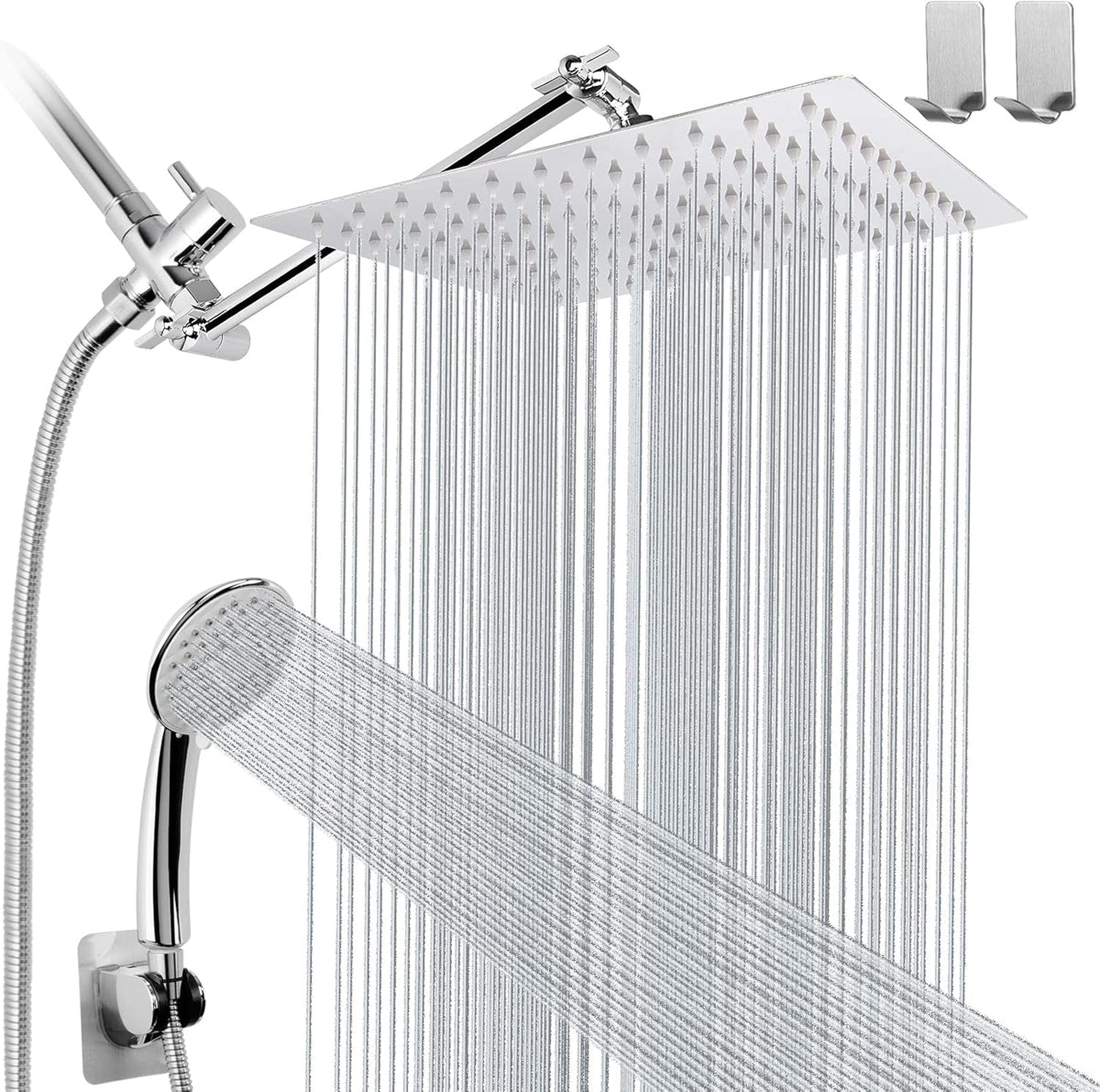 Chrome 8" Rain Shower Head with Handheld Spray and Holder, 1.5M Hose, Pack of 2 E5425