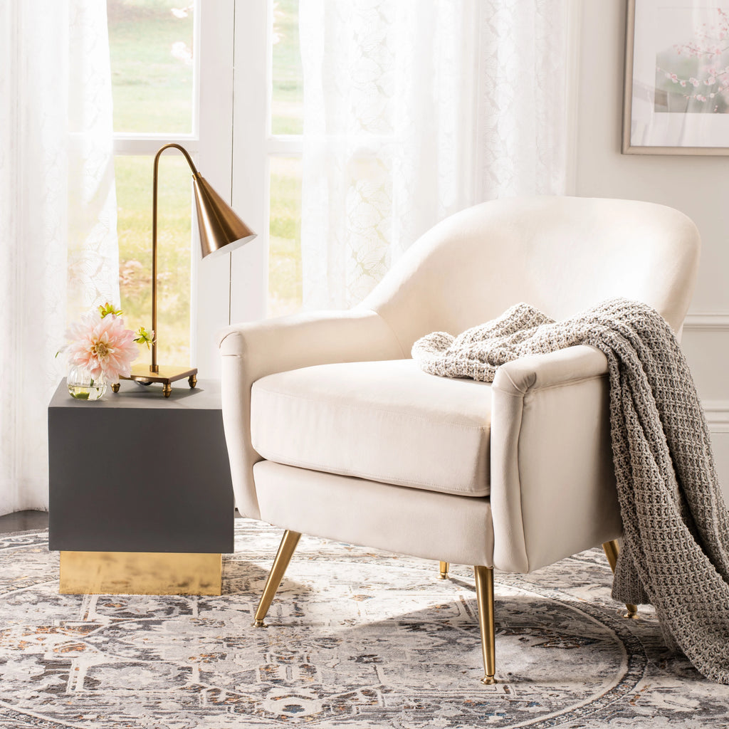 Ivory Velvet Upholstered Arm Chairs V83215