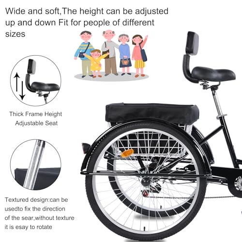 24/26-Inch 3 Wheel Cruiser Bike with Large Basket & Adjustable Seat J89315