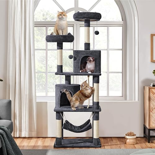 Dark Gray Cat Tree with Platform, Hammock, Scratching Posts V750