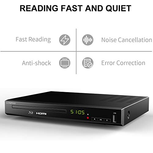 HD Blu-Ray Disc Player with HDMI and AV Cables, 1080P, PAL NTSC, Coaxial Output, USB Input Y721