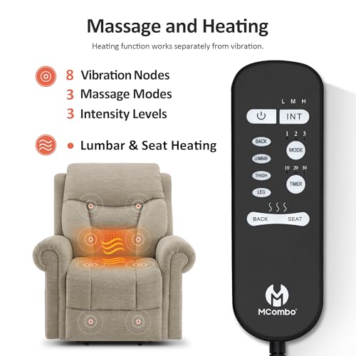 Triple Motor Power Lift Recliner Chair with Massage and Heating, Fabric A1091