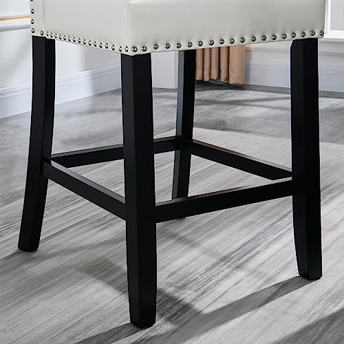 Ivory White Set of 2 Glass Counter Height Bar Stools with Upholstered Back W453