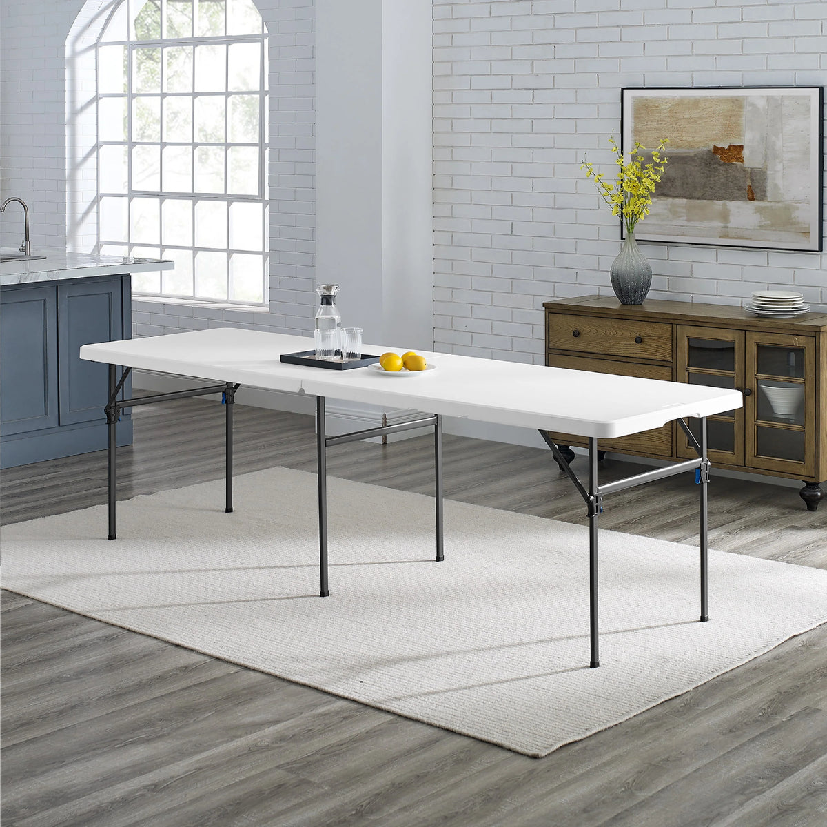 White 8 Foot Folding Plastic Table Y1408
