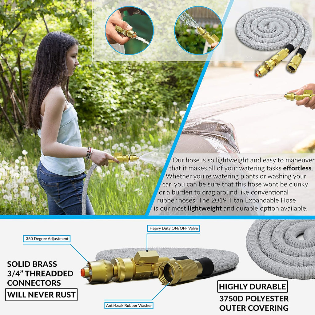75FT Expandable Garden Hose with Brass Fittings and Jet Nozzle F316259