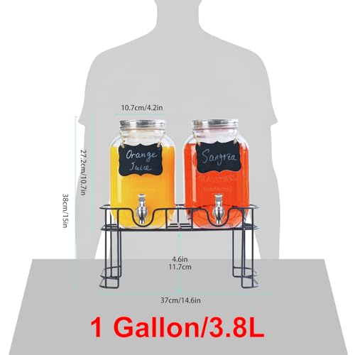 1 Gallon Glass Drink Dispenser with Stand, 2 Pack P667