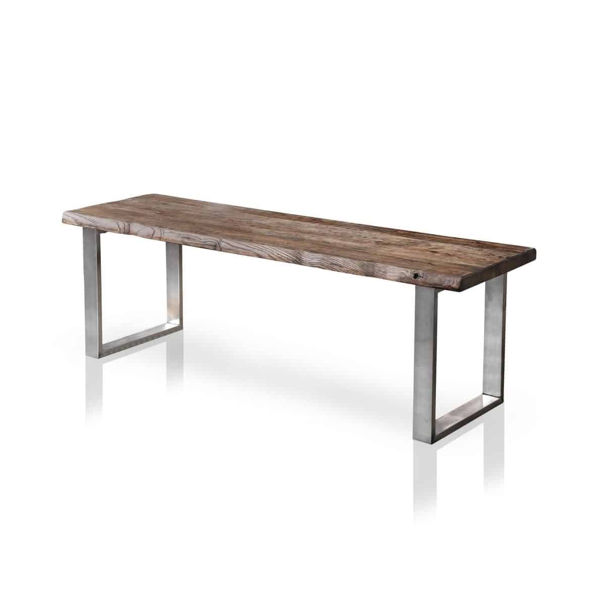 Rustic Industrial Bench, Weathered Wood and Stainless Steel I7277