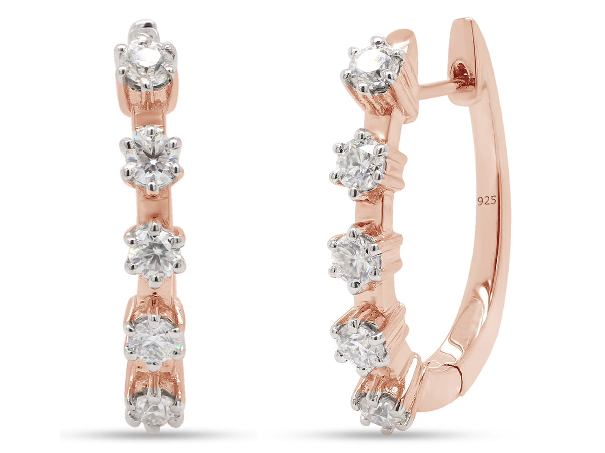 1 Carat Round Cut Lab Created Moissanite Five Stone Hoop Earrings In 14K Rose Gold Over Sterling Silver U888622