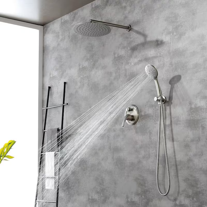 Wall Mount Dual Shower Heads with Valve in Brushed Nickel A5016