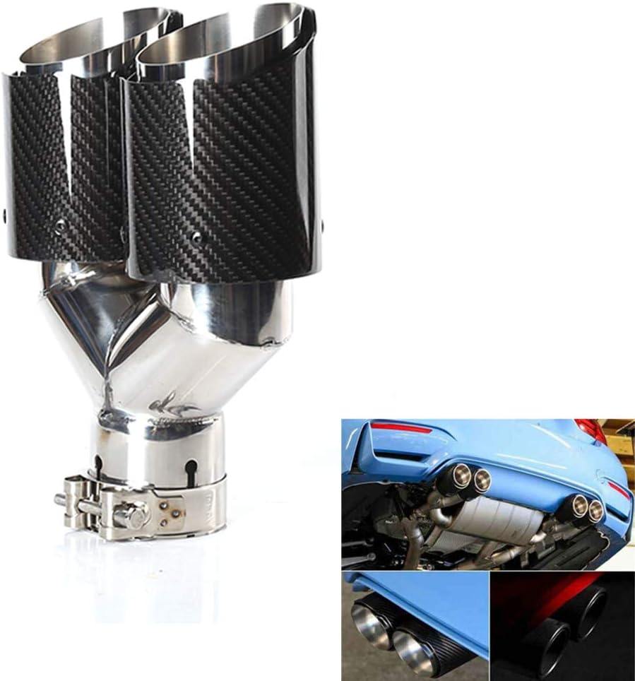 2.5 Inlet 63MM Double Exhaust Tip Carbon Car Tail Tip 3.5 Outlet Glossy Red and Black T8585