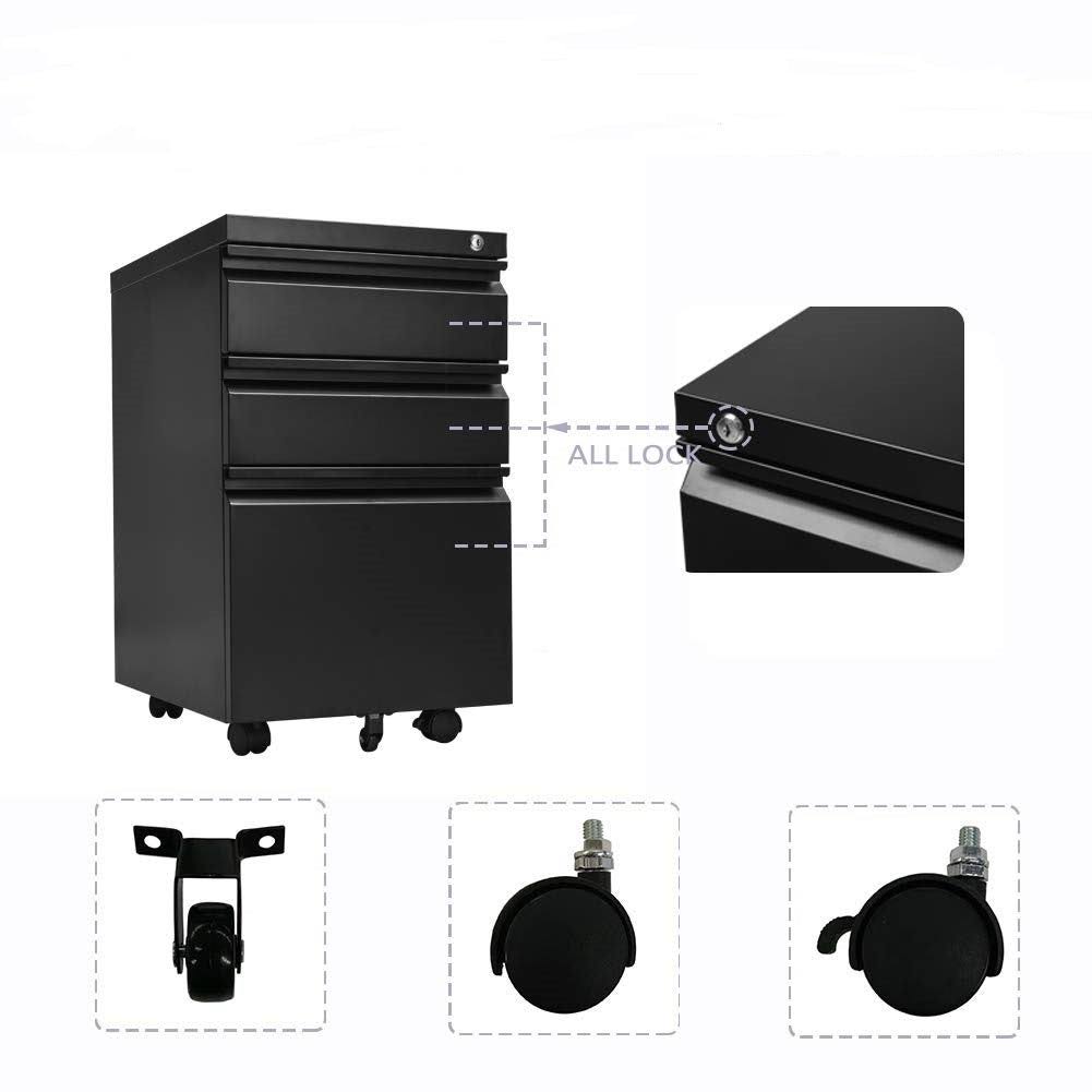 White 3-Drawer Locking Rolling Metal File Cabinet D9672