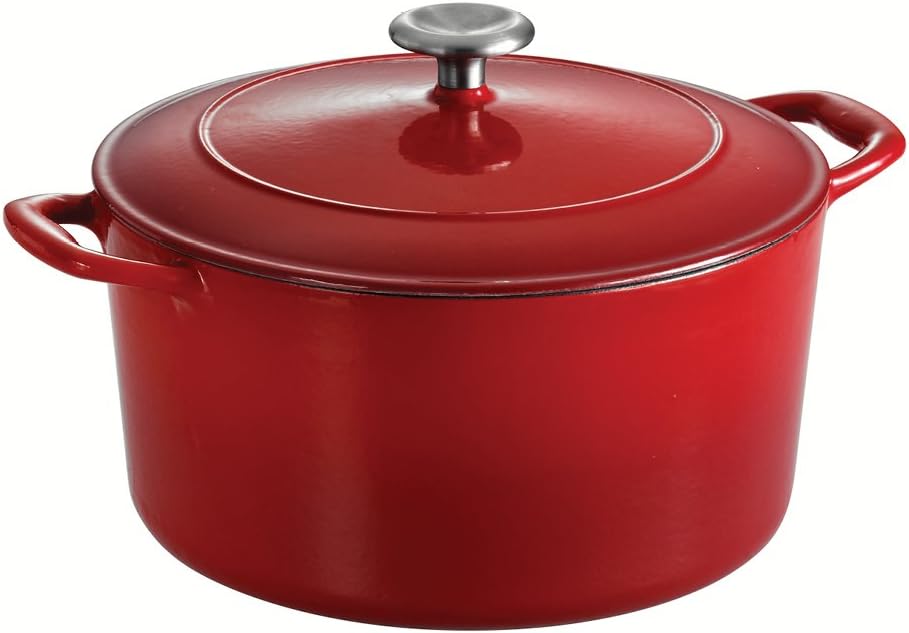 Gradated Red Enameled Cast Iron 6.5-Quart Covered Round Dutch Oven P17418