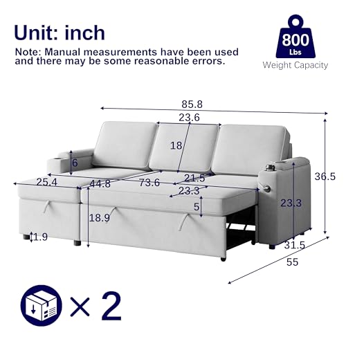 Dark Grey L-Shaped Fabric Sofa with Pull Out Bed V182709