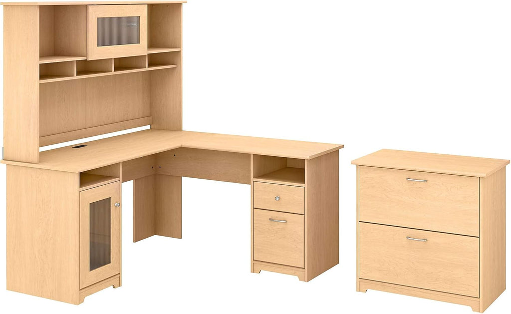 L Shape Desk with Hutch and Lateral File, Ash Gray E8155
