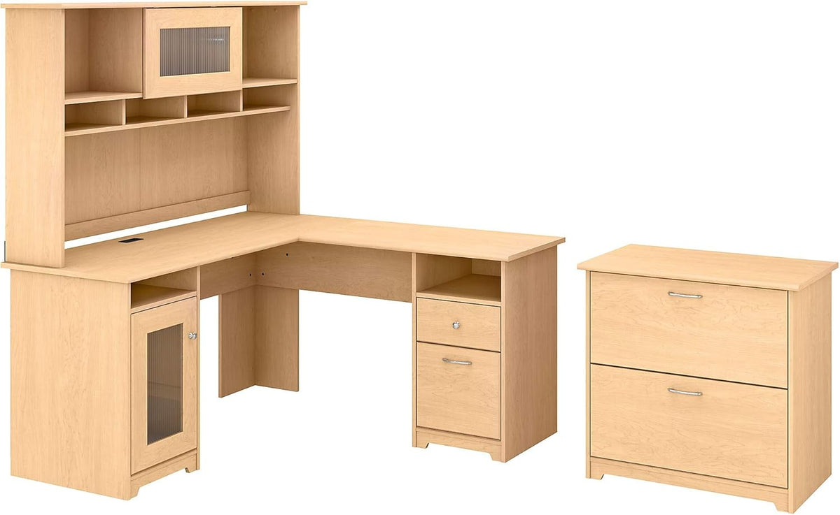 L Shape Desk with Hutch and Lateral File, Ash Gray E8155