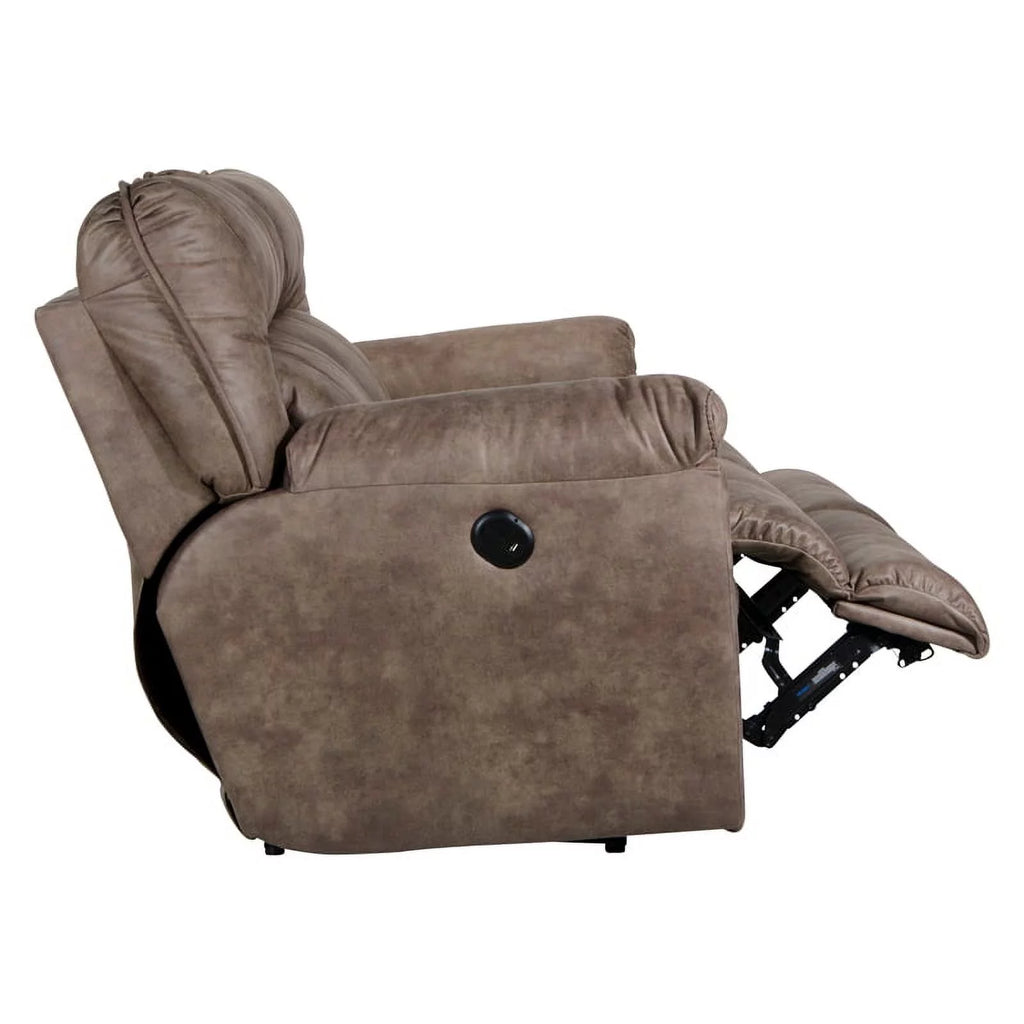Brown Polyester Power Reclining Sofa V2566