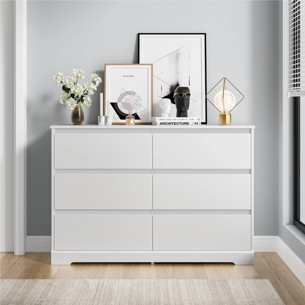 White 6 Drawer Wood Dresser A305
