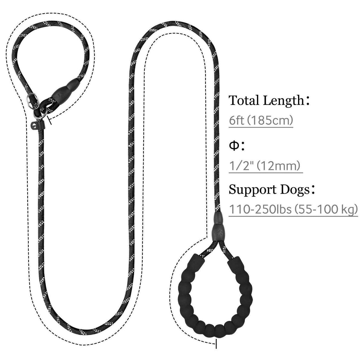 6 FT Reflective Slip Lead Dog Leash with Padded Handle A3084