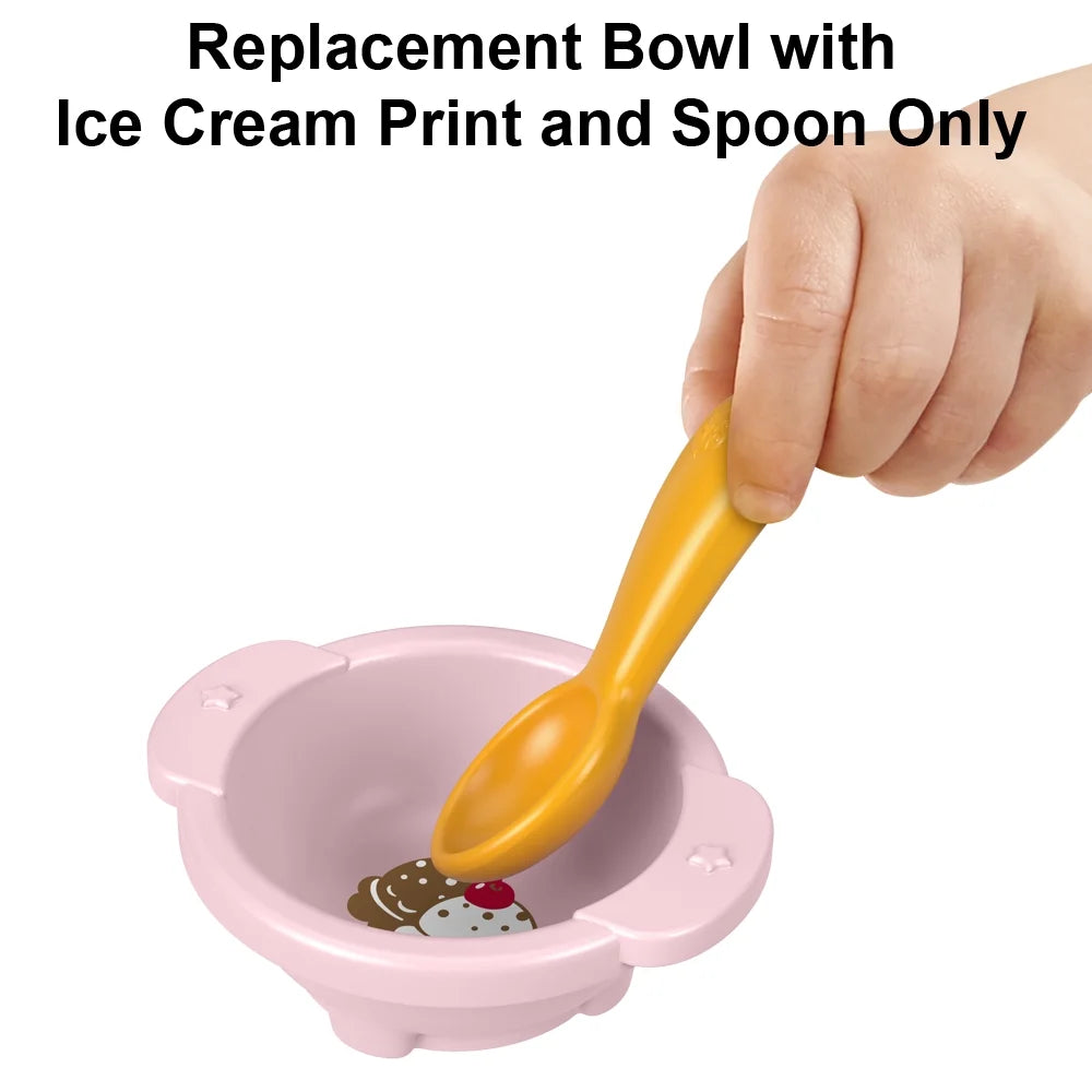Pink Bowl with Ice Cream Print and Yellow Spoon G683