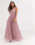 Light rose-Pink Pleat Tulle Maxi Dress W95449