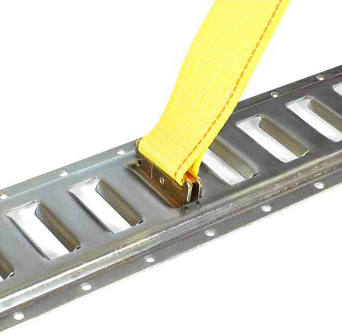 2 x 12 Heavy Duty Yellow Polyester Ratcheting Tie-Down Straps with E-Track Spring Fittings B822641