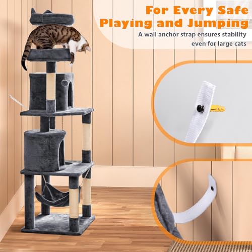 Dark Gray Cat Tree with Platform, Hammock, Scratching Posts V750